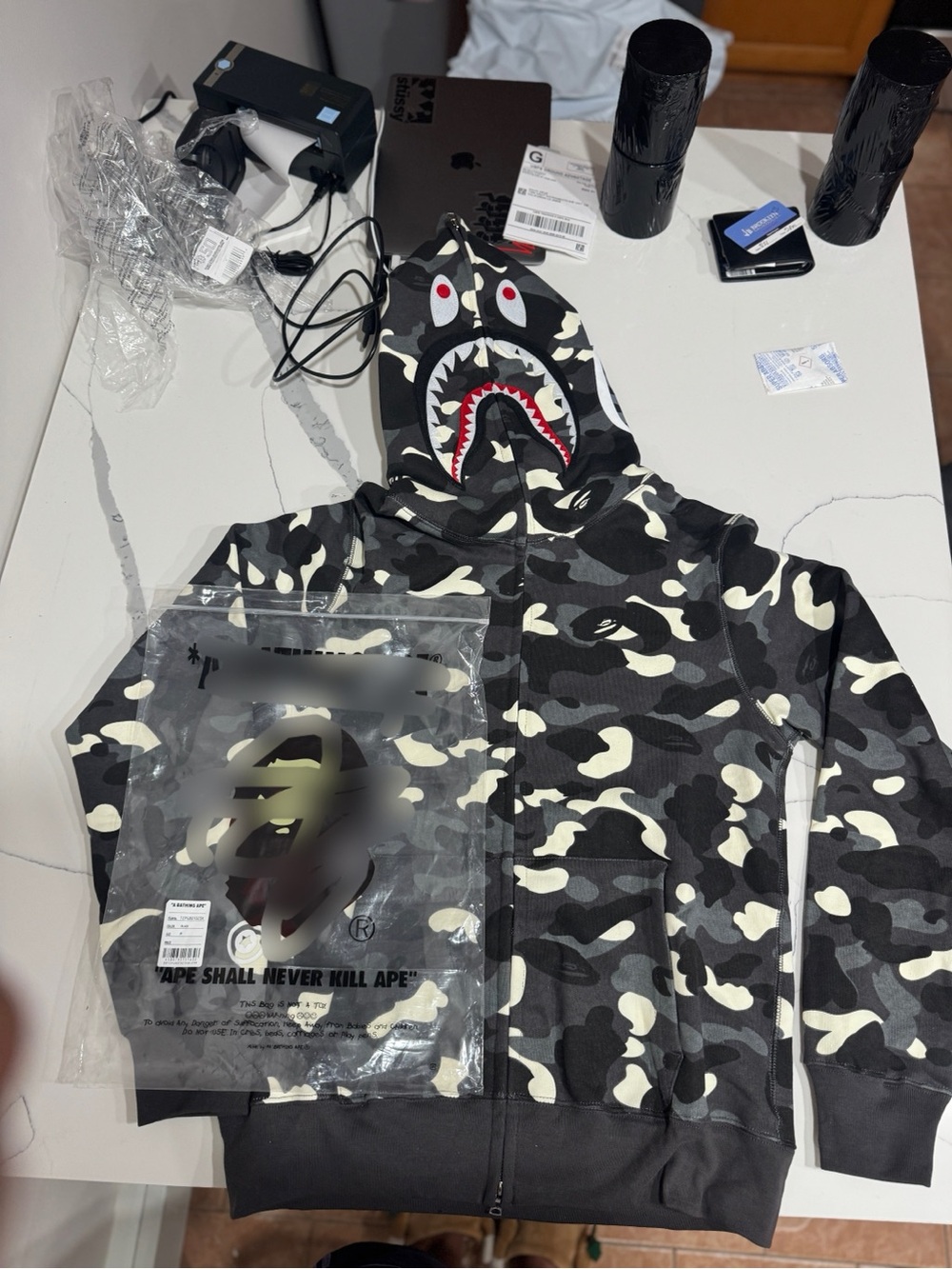 BAPE Shark Camo Zip-Up Hoodie - Black/Cream
